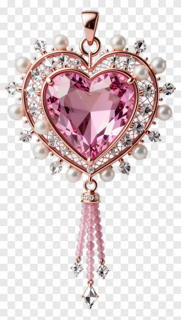 Heart-Shaped Pink Pendant With Pearls And Crystals PNG