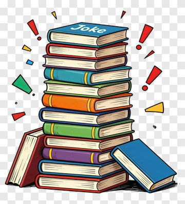 Stack Of Colorful Books With A Joke Book On Top PNG