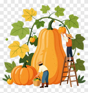 Farmers Harvesting Pumpkins And Squash PNG