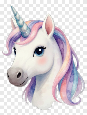 Cartoon Unicorn Head With Colorful Mane PNG