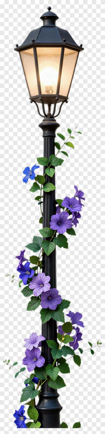 Lamp Post Surrounded By Purple Flowers PNG