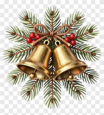 Christmas Bells With Pine Branches And Berries PNG