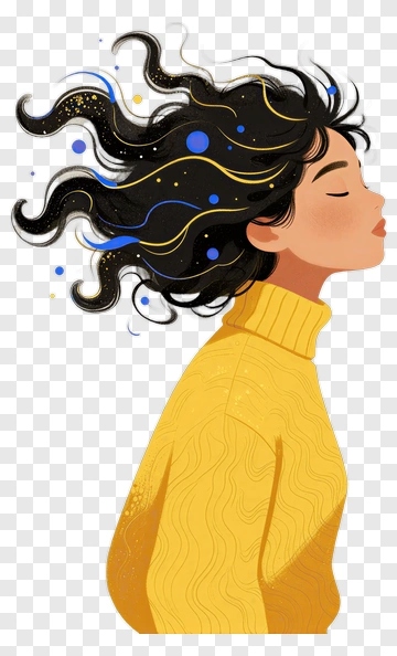 Woman With Flowing Hair In Yellow Sweater PNG