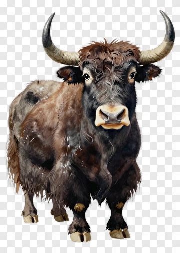 Realistic Highland Cow With Curved Horns PNG