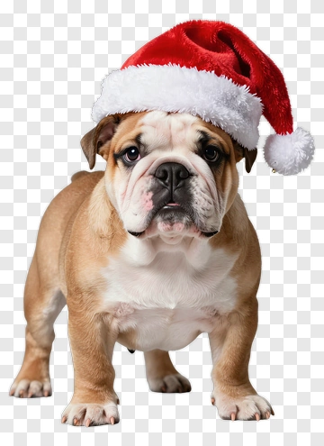 Bulldog Wearing A Santa Hat PNG