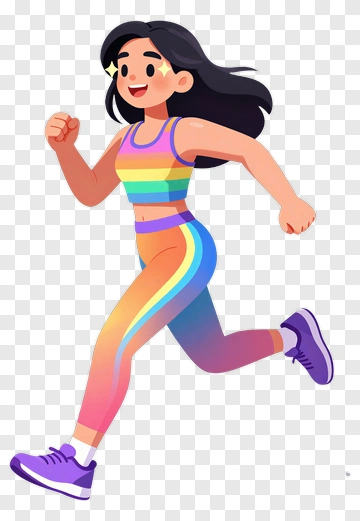 Cartoon Woman Running In Colorful Sportswear PNG