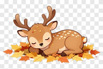 Cartoon Sleeping Deer On Autumn Leaves PNG