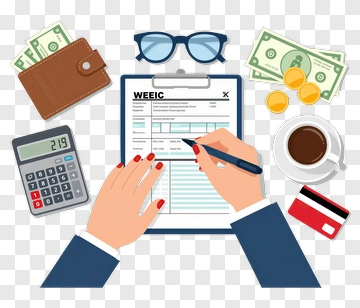 Business Financial Document With Calculator And Coffee PNG