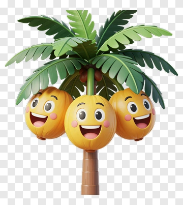 Cartoon Palm Tree With Smiling Fruit PNG