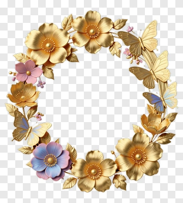 Floral Wreath With Butterflies PNG