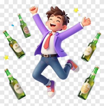 Cartoon Boy Celebrating With Beer Bottles PNG
