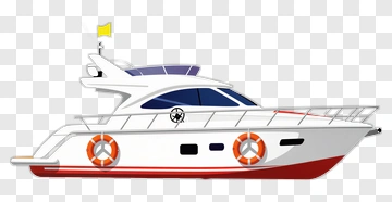 White Yacht With Lifebuoys And Yellow Flag PNG