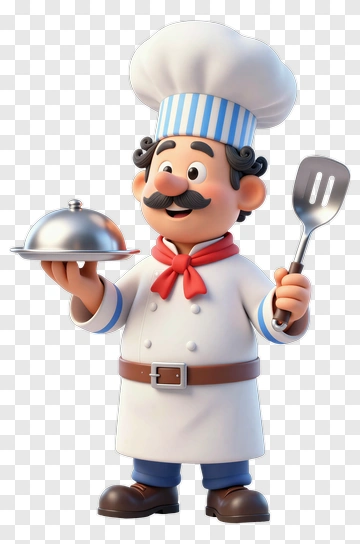 Cartoon Chef Holding A Serving Tray PNG