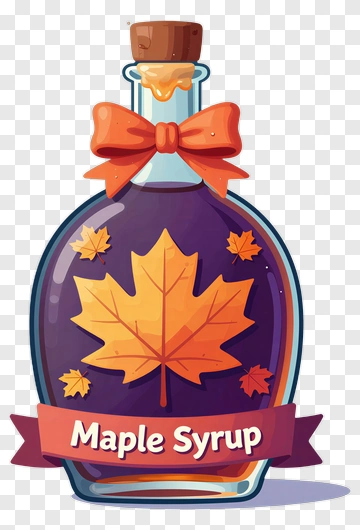 Cartoon Maple Syrup Bottle With Leaf Design PNG