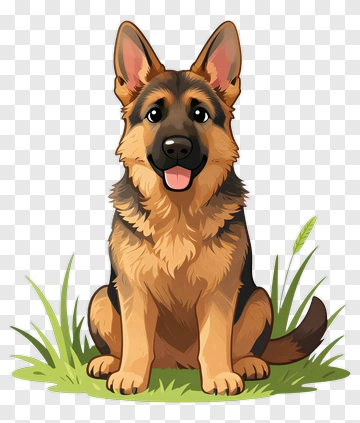 Cartoon German Shepherd Sitting On Grass PNG