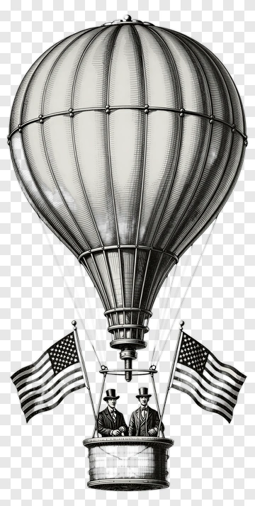 Vintage Hot Air Balloon With Two Men PNG