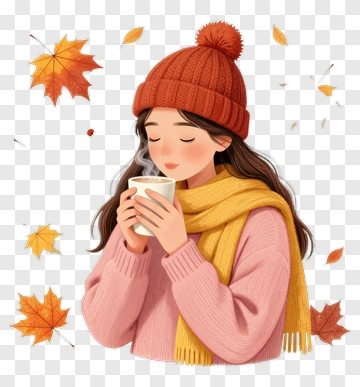 Woman Holding A Cup In Autumn PNG