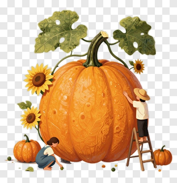 Pumpkin Carving With Sunflowers PNG