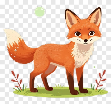 Cartoon Fox Standing In A Green Field PNG