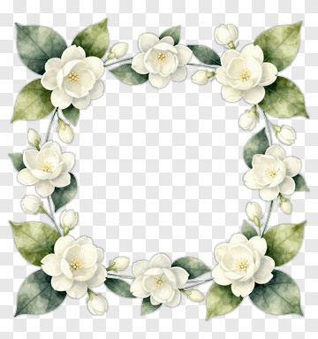 Floral Wreath With White Flowers And Green Leaves PNG