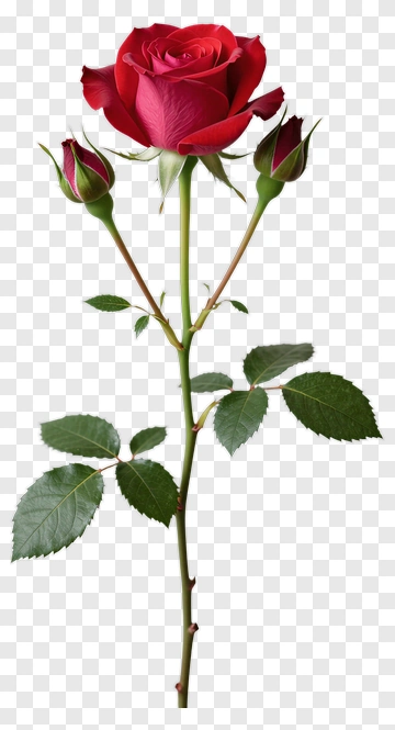 Red Rose With Buds And Leaves PNG