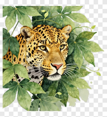 Leopard Among Green Leaves PNG