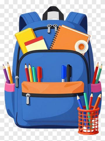 Colorful School Backpack With Stationery Supplies PNG