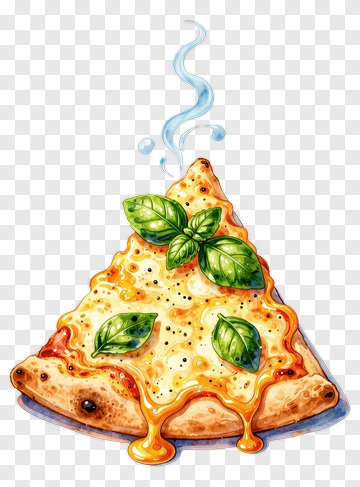 Delicious Pizza Slice With Basil Leaves PNG