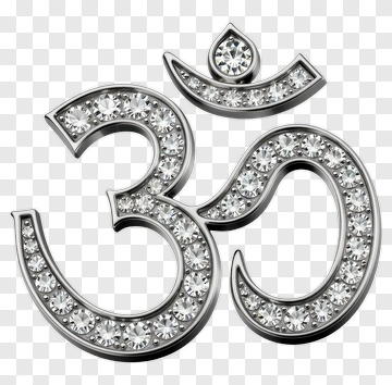 Silver Om Symbol With Diamond Decoration PNG