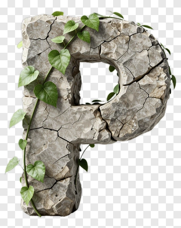 Rock Letter P With Green Vines PNG