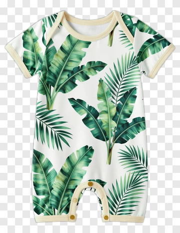 Tropical Leaf Print Baby Romper PNG