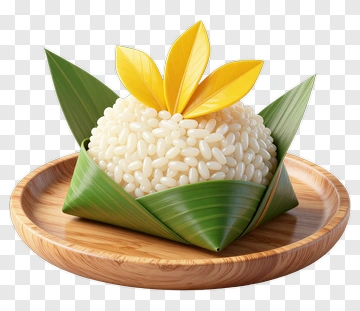 Steamed Rice With Leaves On A Wooden Plate PNG