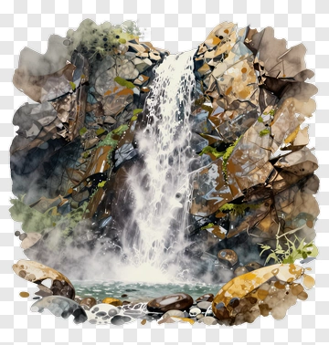 Waterfall In A Rocky Landscape PNG