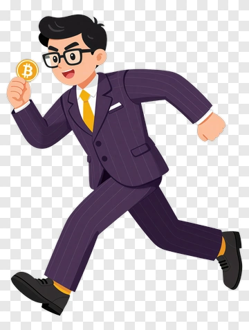 Cartoon Businessman Running With Bitcoin Coin PNG