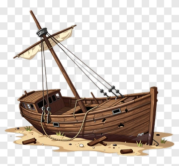 Cartoon Shipwrecked Sailboat On The Shore PNG