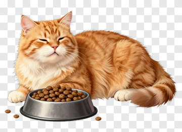 Orange Cat Lying Next To A Food Bowl PNG