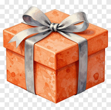 Orange Gift Box With Silver Ribbon PNG