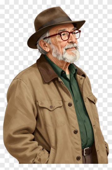 Elderly Man Wearing Glasses And A Hat PNG