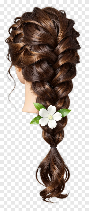 Braided Hair With Flower Decoration PNG