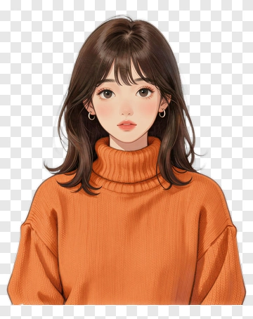Young Woman In An Orange Sweater PNG