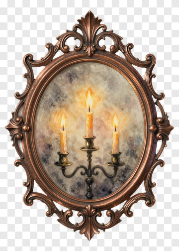 Vintage Candle Holder In Ornate Frame PNG