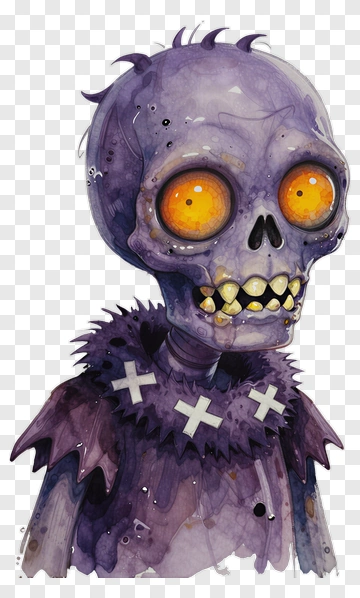 Cartoon Zombie Character With Orange Eyes PNG