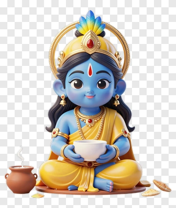 Cartoon Krishna Holding A Bowl PNG