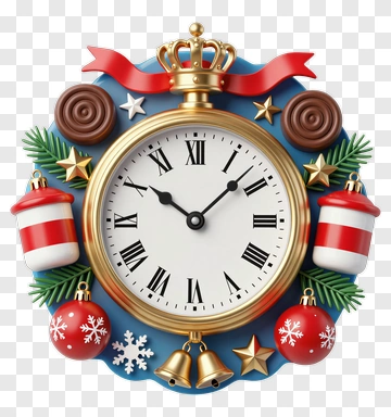 Christmas Clock With Decorations PNG