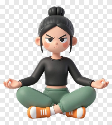 Cartoon Girl Meditating With A Serious Expression PNG