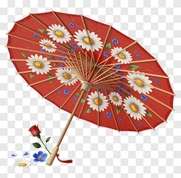 Red Floral Parasol With Daisy And Rose PNG