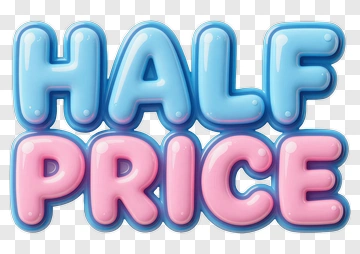 Half Price Sign In Colorful Bubble Letters PNG