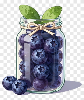Jar Of Blueberries With Leaves PNG