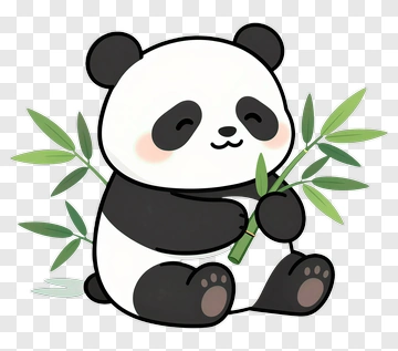 Cartoon Panda Holding Bamboo PNG