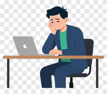 Sad Man Working On A Laptop PNG